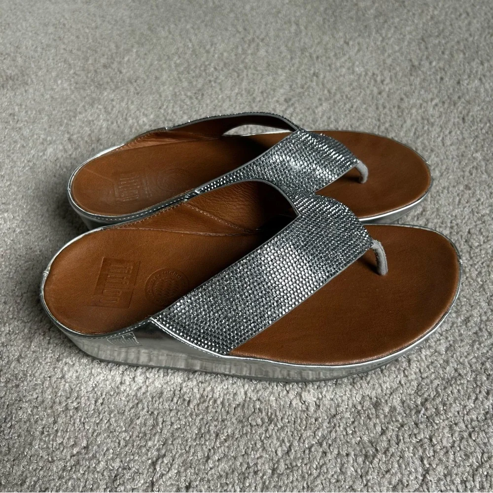Fitflip Silver Rhinestone Wedge Thong Sandal - Women Size 6 - Picture 3 of 11